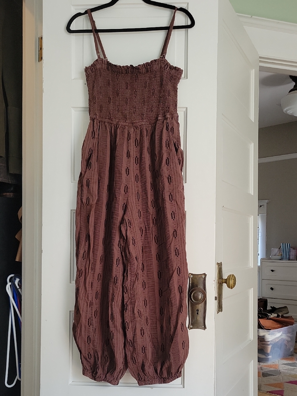 Anthropologie Smocked Tribal Boho Balloon Romper  Strappy Jumpsuit - MP